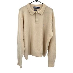 Polo Ralph Lauren Lambswool Knit Polo Sweater XXL Beige Tan Old Money Preppy